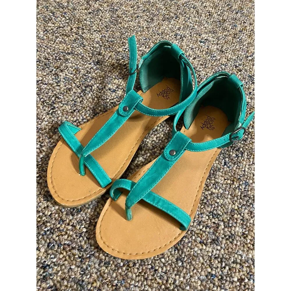 Black Poppy Teal Women's Sandals Size 6